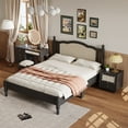 thumbnail image 1 of Miekor Furniture 3 Pieces Bedroom Set With Queen Size Wooden Bed Frame, 1 Vintage Nightstand And 1 Makeup Vanity Set With Stool, Black 0013B, 1 of 12