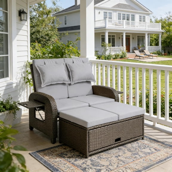 Miekor Furniture 3-in-1 Convertible Design Reclining Sofa,Wicker Outdoor Daybed,Rattan Daybed No.2966