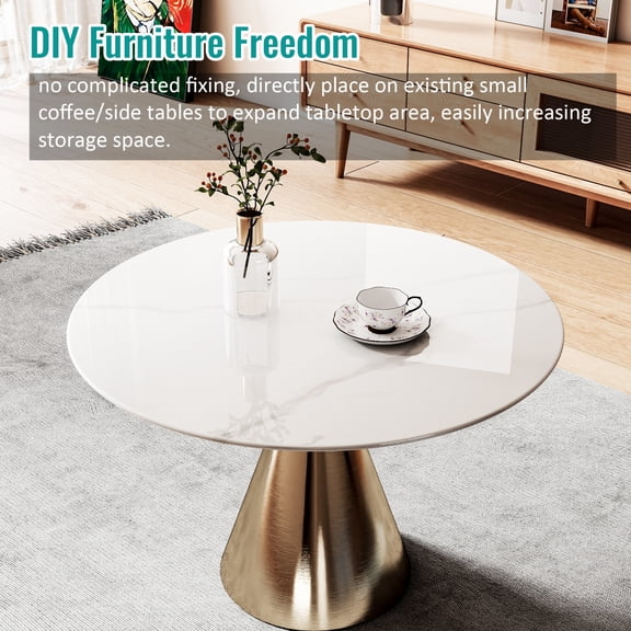 Miekor Furniture 30"Inch Round Tempered Glass Table Top with marble design,DIY Replacement&Cover Desktop,White Dining Tabletop,Coffee Tabletop,Patio Tabletop,Suitable for Indoor & Outdoor No.9778