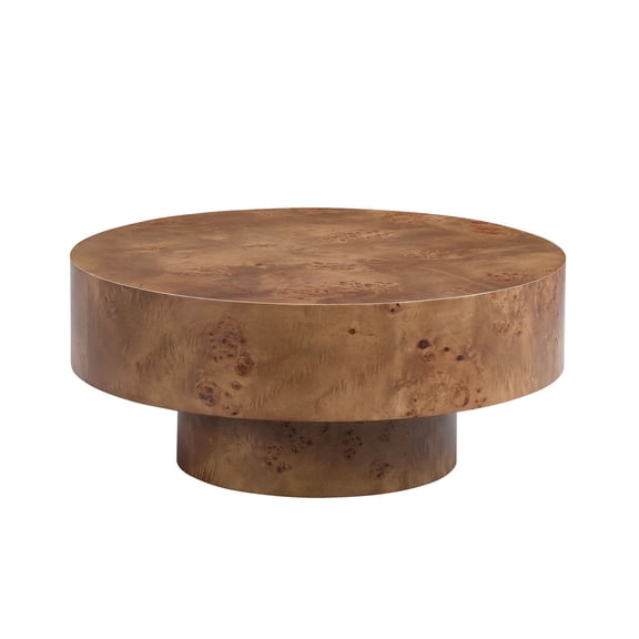 Miekor Furniture 31.49" Burl Wood Veneer Coffee table and Sturdy Pedestal for Living Room Office Apartment Walnut No1294