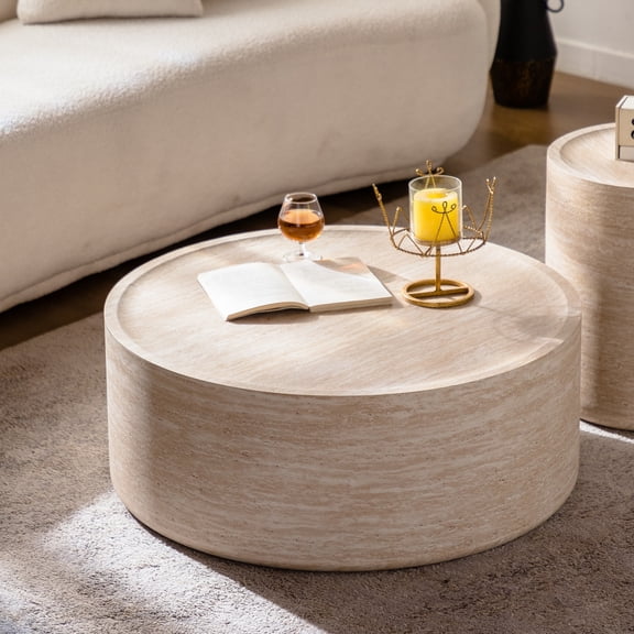 Miekor Furniture 31.5" Round Coffee Table with Mars Pattern for Living Room, Modern Drum Circle Coffee Table for Living Room, No Need Assembly (Mars Pattern) No8827