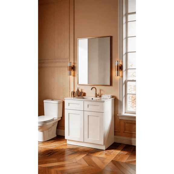 Miekor Furniture 33" Solid Wood Shaker Sink Base Cabinet White, 24" Deep, 2-Door Ready-to-Assemble (RTA) Cabinet for Kitchen or Bathroom (Countertop Not Included) No.6961