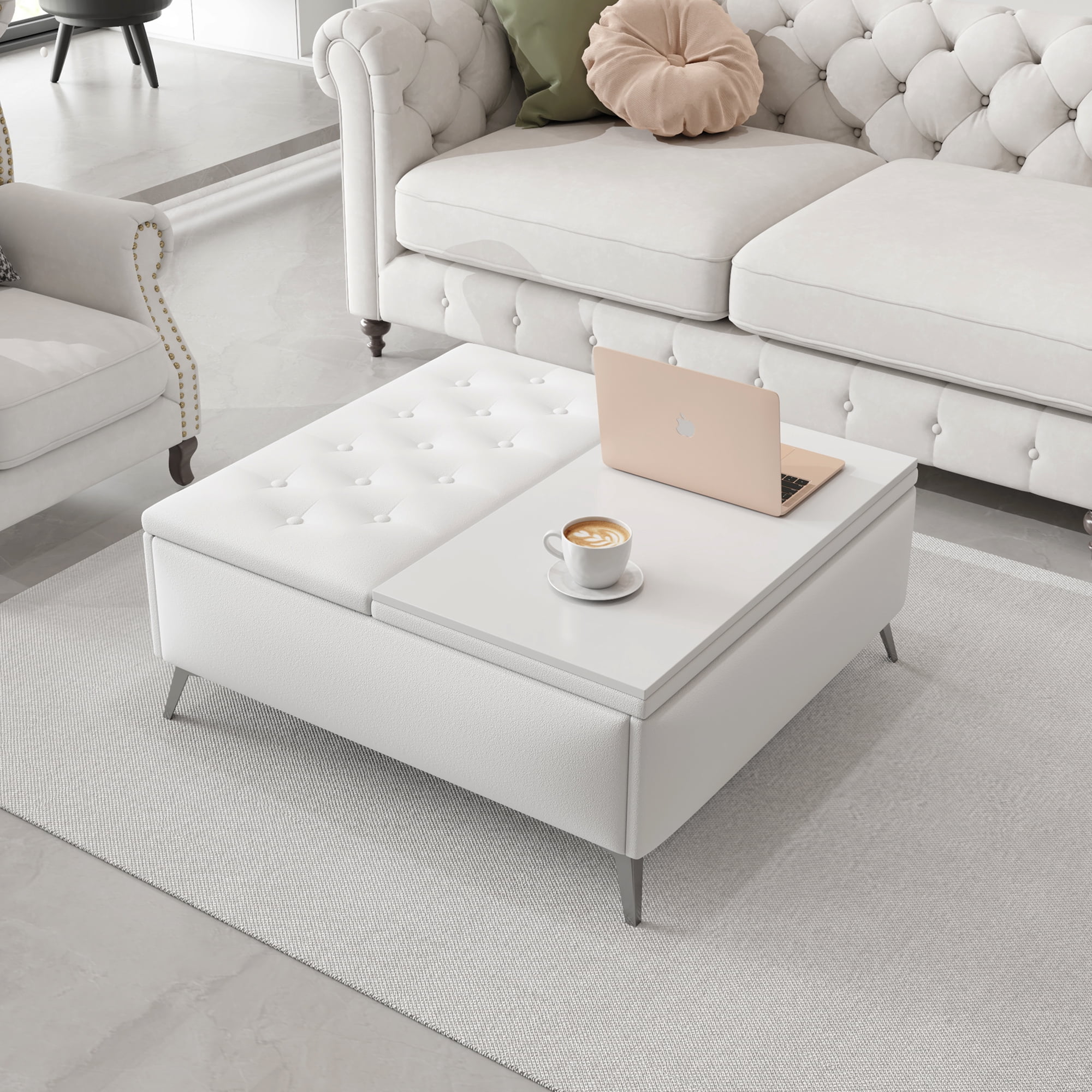 Miekor Furniture 35 inch Wide Square storage benches Coffee Table with ...