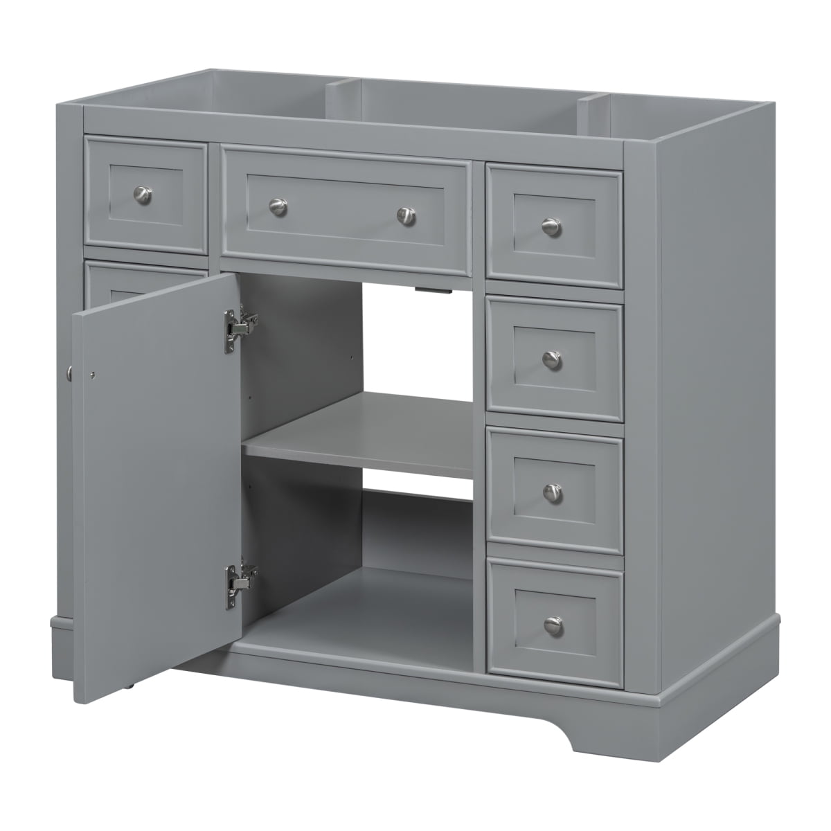 Miekor Furniture 36" Bathroom Vanity without Sink, Cabinet Base Only, One Cabinet and Six Drawers, Grey B5A0763