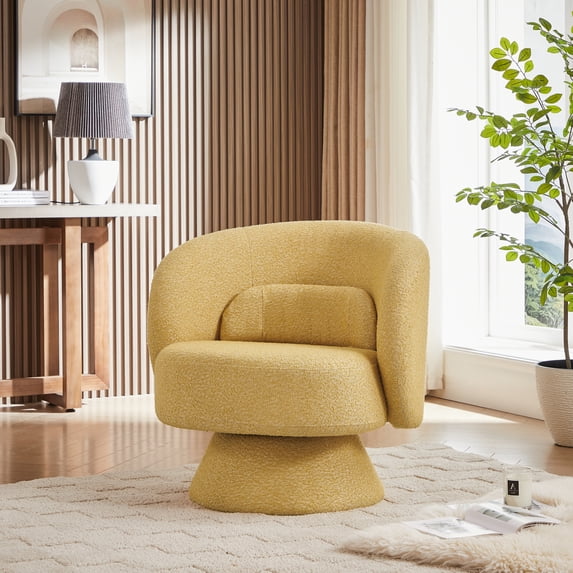 Miekor Furniture 360 Degree Swivel Sherpa Accent Chair Modern Style Barrel Chair with Toss Pillows for home office, living room, bedroom, Yellow W5U040
