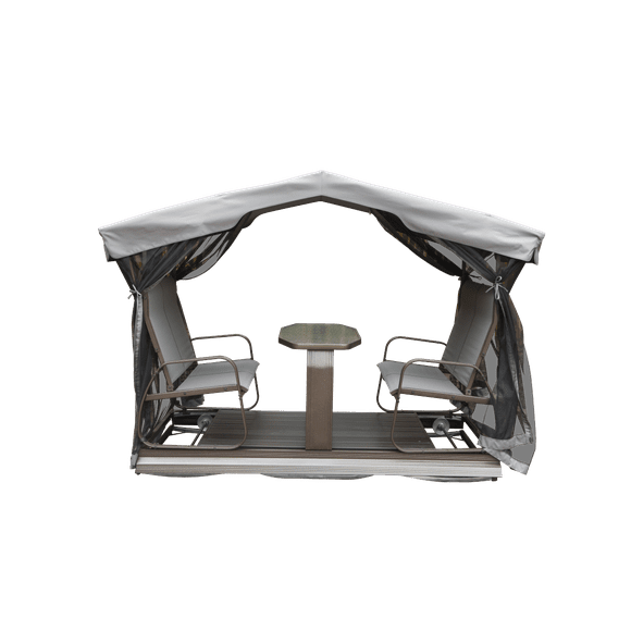Miekor Furniture 4-Seat Outdoor Glider Benches with Canopy, Retro Metal Glider Chair with Aluminum Frame, Patio Swing Chair for Outside,Garden,Lawn B5A1968