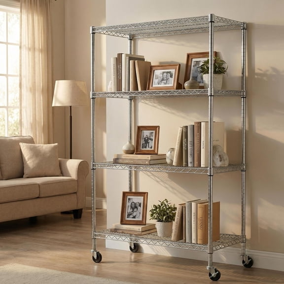 Miekor Furniture 4-Tier Adjustable Heavy-Duty Wire Shelving Units - Rust-Resistant Metal Storage Racks for Kitchen, Garage, Bathroom & Pantry (35.43" D x 17.72" W x 66.54" H) No.7301