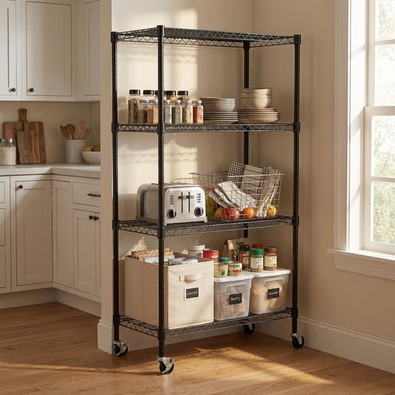 Miekor Furniture 4-Tier Adjustable Heavy-Duty Wire Shelving Units - Rust-Resistant Metal Storage Racks for Kitchen, Garage, Bathroom & Pantry (35.43" D x 17.72" W x 66.54" H) No.1766