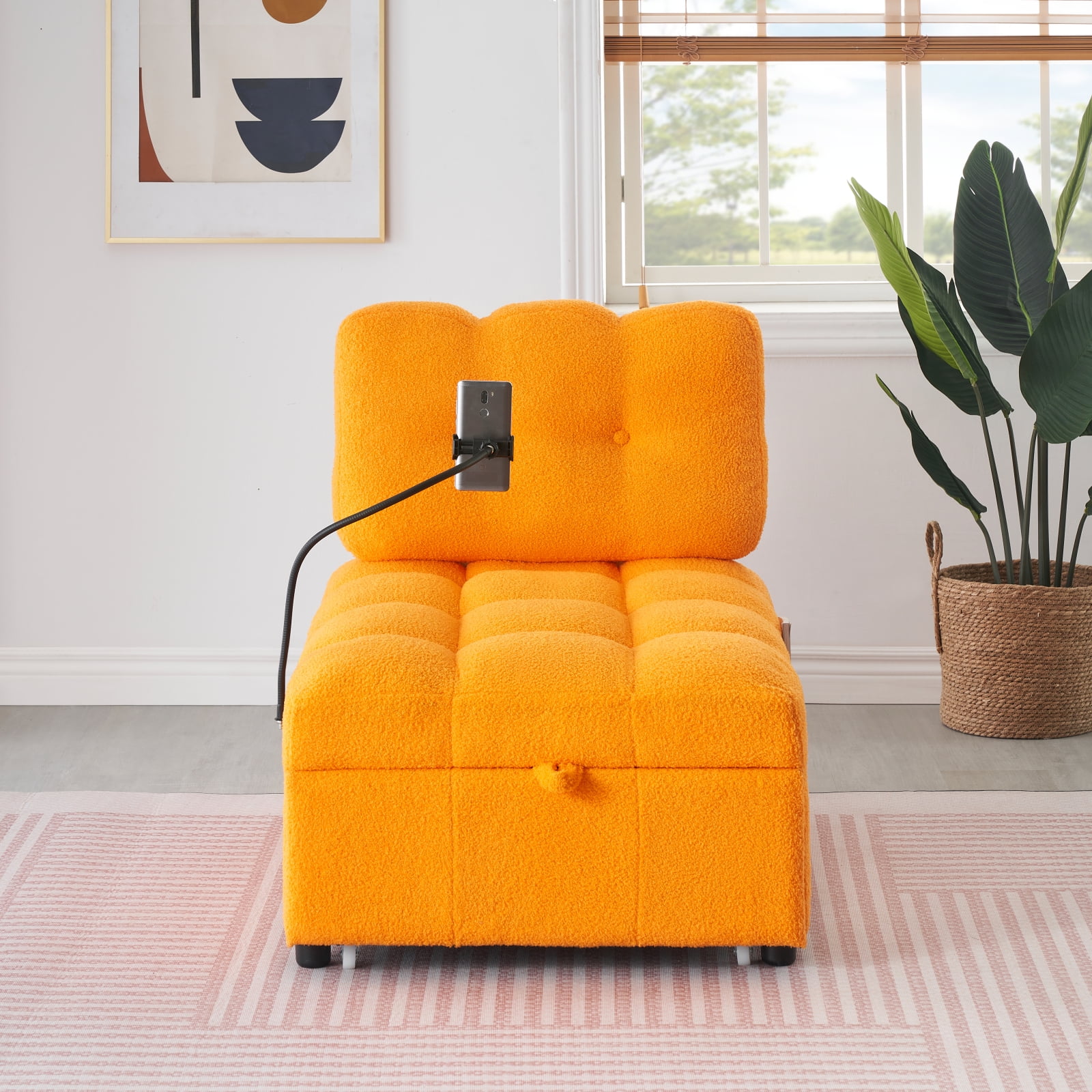 Miekor Furniture 40.20 Inches, Teddy Sofa Fabric, A Convertible Sofa-Cum-Bed, For Apartment Office Living Room - Orange 16827