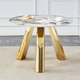 thumbnail image 1 of Miekor Furniture 42-Inch Stainless Steel White Pattern Burning Stone Round Table With Gold Legs Round Table Suitable For 2, 4 Or 6 00005, 1 of 12