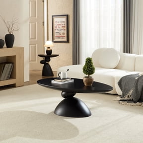 Miekor Furniture 47.27" Lucky Stone-shaped Elliptical Coffee Table, Modern Minimalist Glass Fiber Coffee Table, Sculptural Base Living Room Coffee Table, Suitable for Apartments, Black No.8255