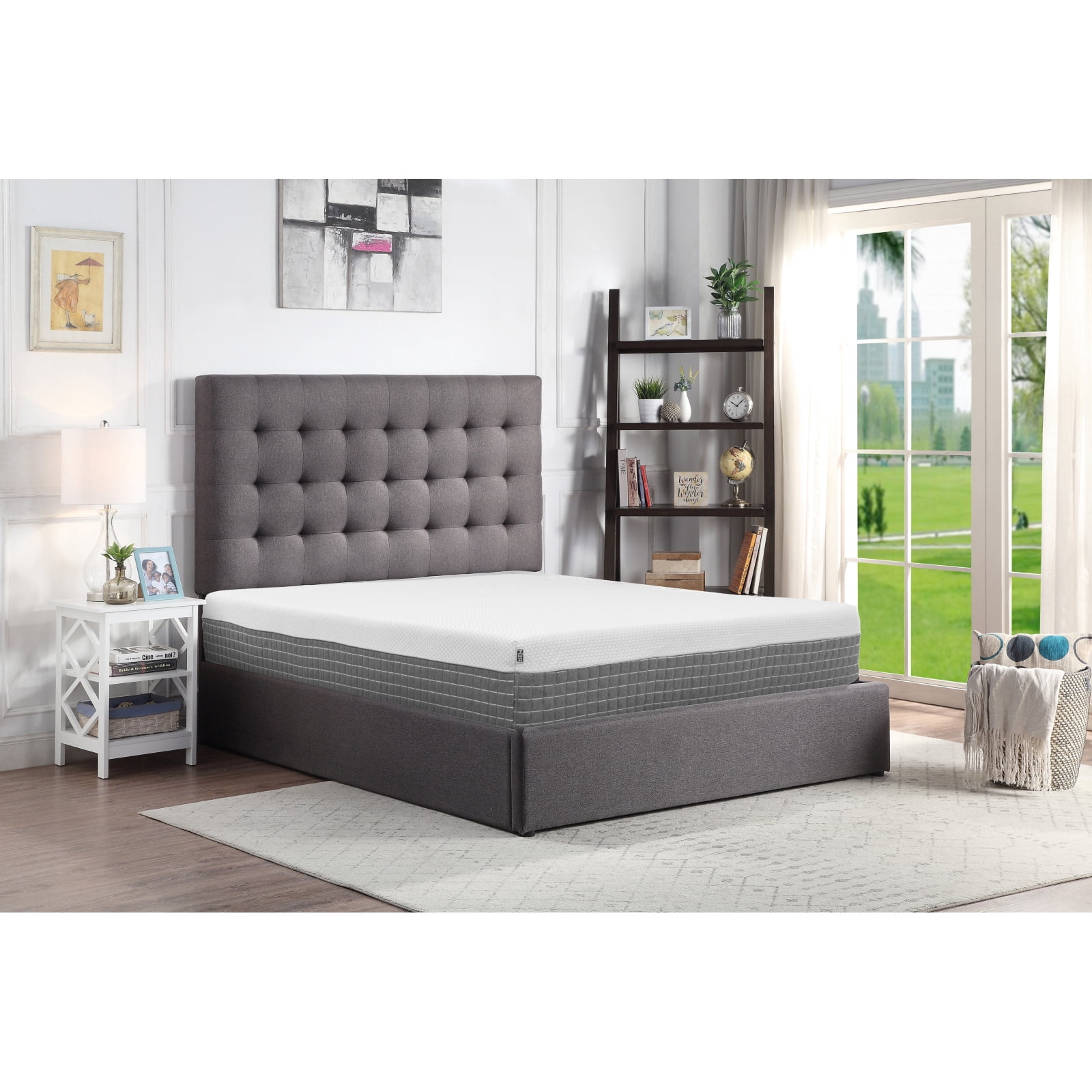 Miekor Furniture 5-Layer, 12 inches Hybrid Memory Foam and Coil Mattress, King Size, White and Grey Knit Cover 82735