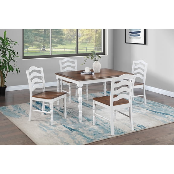 Miekor Furniture 5-Piece Ranch Style Dining Set with Oak Top Table & Ladder Back Chairs No5333