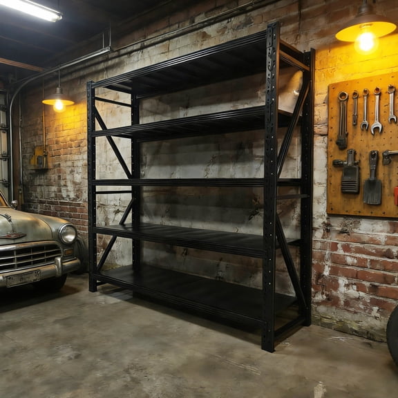 Miekor Furniture 5-Tier Heavy Duty Garage Shelving Unit, Adjustable Metal Storage Rack for Warehouse & Home, Black Steel Organizer No.2893