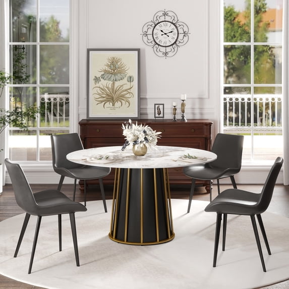 Miekor Furniture 53.15"Modern Artificial Stone Round White Panel Metal Iron Base Dining Table-Can Accommodate 6 People.(Not Including Chairs) 69981