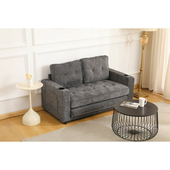 Miekor Furniture 55" 3 Fold Sofa,Convertible Futon Couch sleeper sofabed,Velvet linen fabric ,Perfect for Small Spaces, Living Room, or Office,Dark Gray MK4326