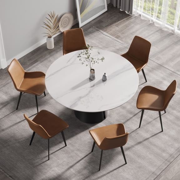Miekor Furniture 59.05"Modern artificial stone round black carbon steel base dining table-can accommodate 6 people(Only the Dining Table) No3458
