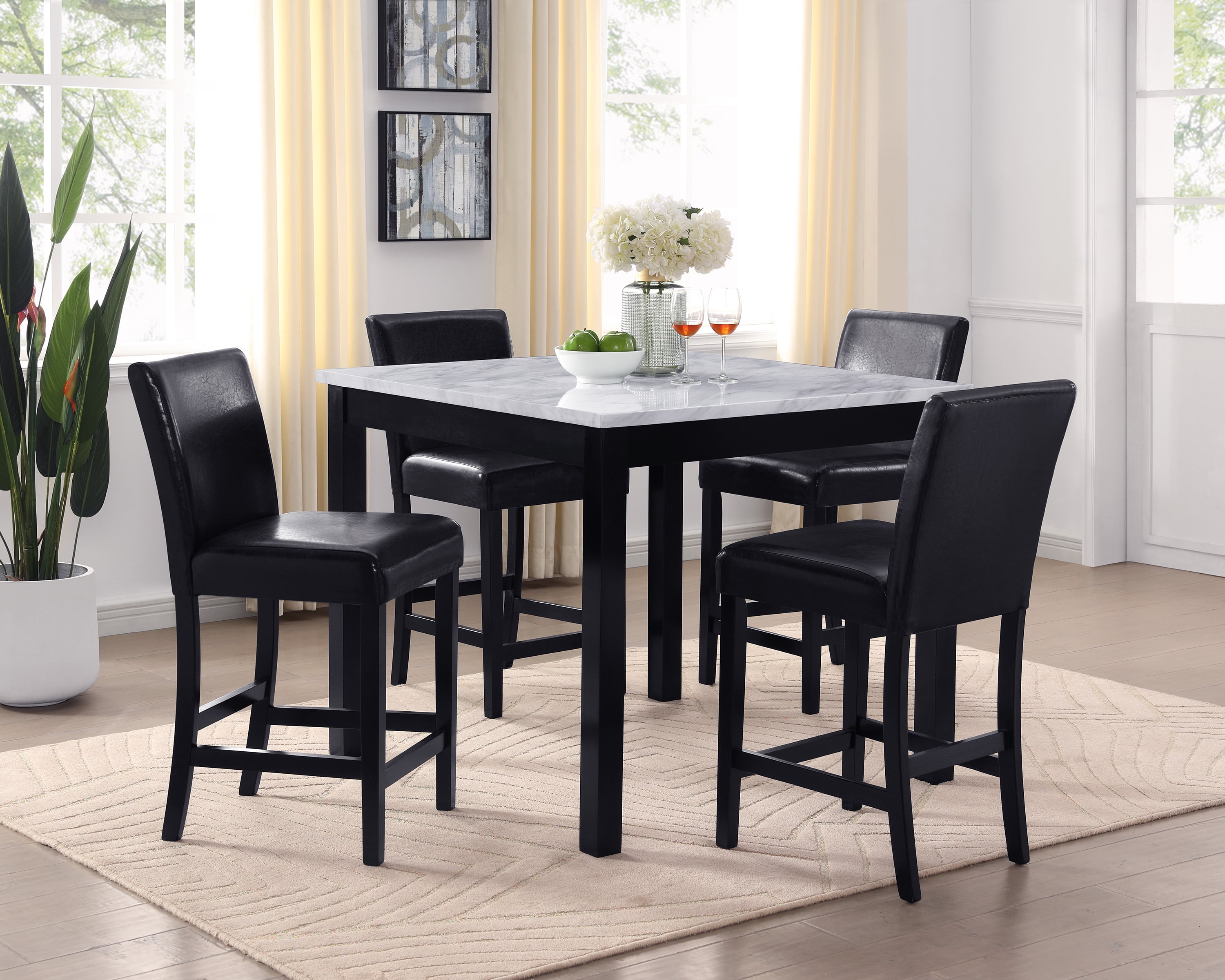 Miekor Furniture 5Pc Counter Height Dining Set Square White Faux Marble ...