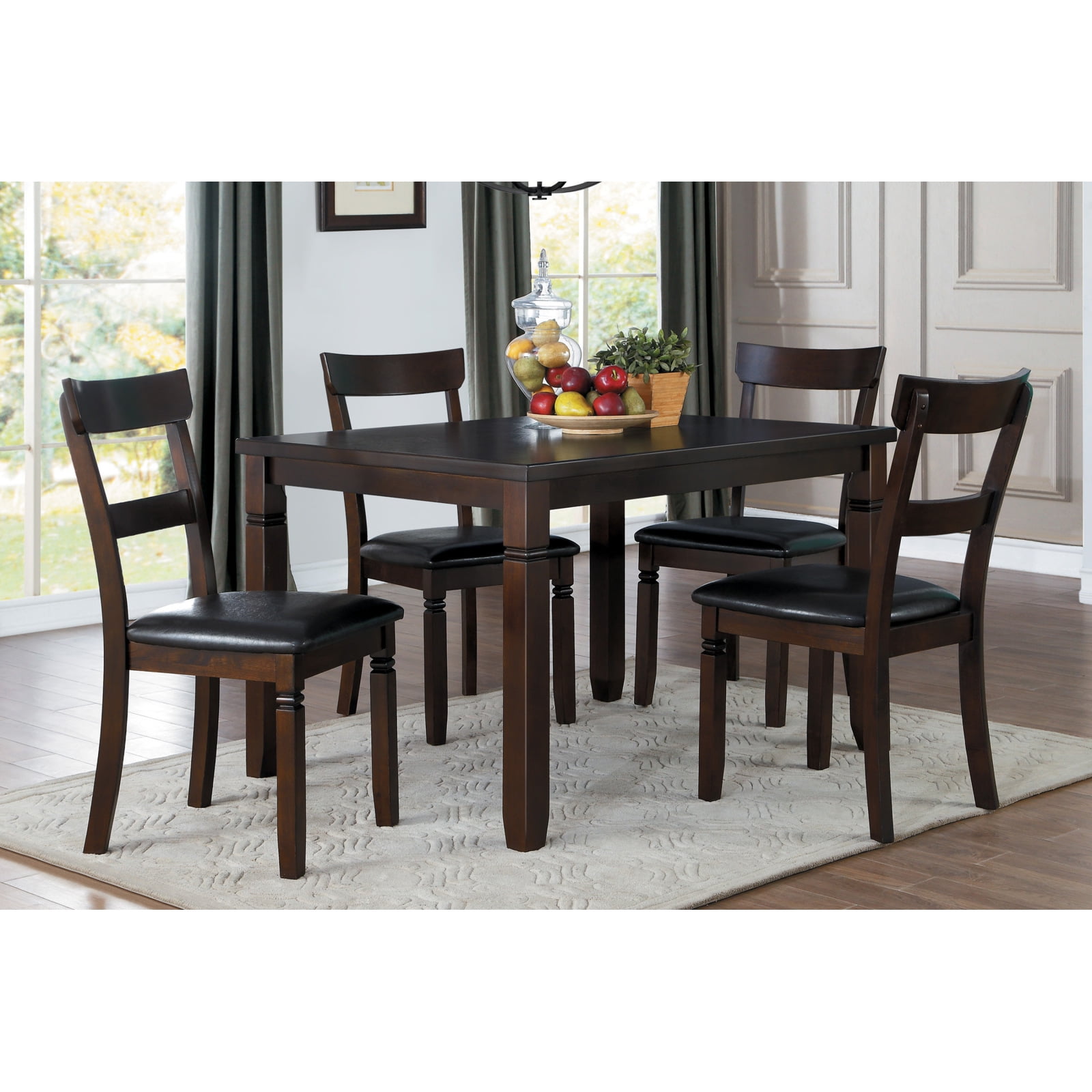 Miekor Furniture 5pc Dining Set Espresso Finish Dining Table and 4 Chairs Set Brown PU ...