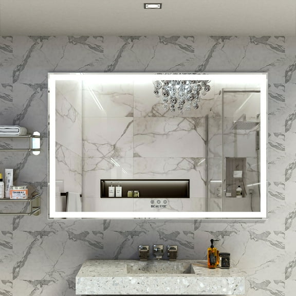 Miekor Furniture 60x40 inch Oversized LED Bathroom Mirror Wall Mounted Mirror with 3 Color Modes Aluminum Frame Large Wall Mirror for Bathroom 115602