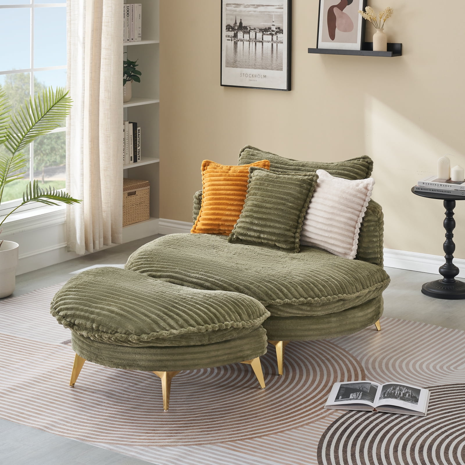 Miekor Furniture 65.00 Inches, Corduroy Sofa Fabric, With Three Matching Pillows And Two Spacious And Comfortable Seats, For Apartment Office Living Room -Green 12596