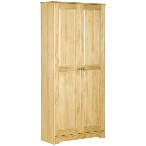 Miekor Furniture 67" Pinewood Kitchen Pantry Storage Cabinet, Freestanding Cabinets with Doors and Shelf Adjustability, Soft-Close Mechanism, Living Room & Dining Room Furniture, Light Brown 0422