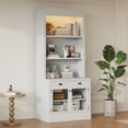 thumbnail image 1 of Miekor Furniture 83.4"Tall Bookshelf with LED Lighting, Modern Bookcase with 2 Glass Doors and 1 Drawer,Storage Bookcase with Open Shelves for Living Room,Home Office,White 18091, 1 of 16