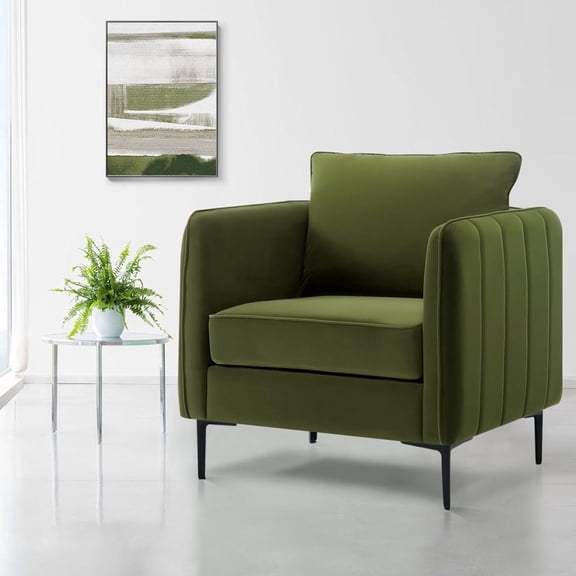 Miekor Furniture Accent Chair for Living Room, Velvet Comfy Single Sofa Chair Mid-Century Modern Armchair with 1 Pillow and Metal Legs for Bedroom Office Reading No9047