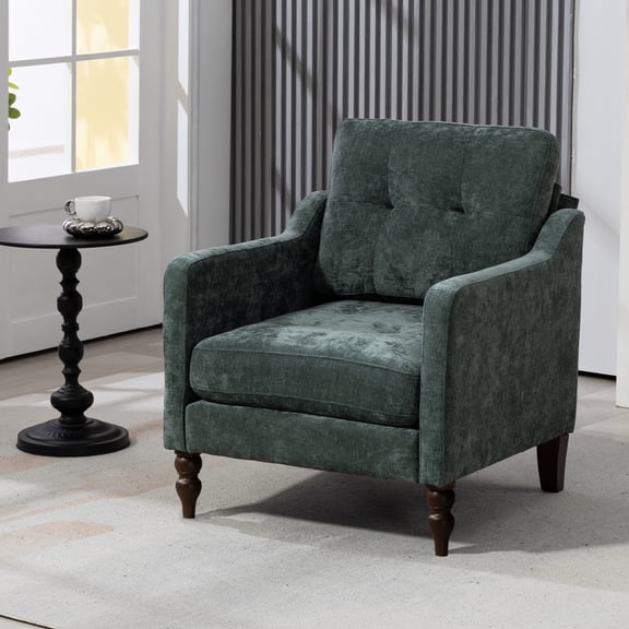 Miekor Furniture Accent Comfy Chenille Chair w/USB charging port,Mid & ,Soft & ,High-support Rebound Sponge,Ergonomic Wide Backrest,Retro Wooden Legs, Comfy Upholstered Arm Chair w/Side Storage MK5029