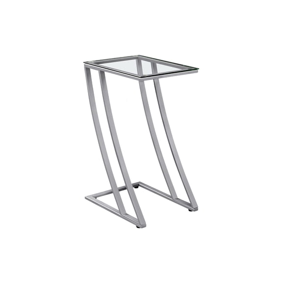Miekor Furniture Accent Table, C-shaped, End, Side, Snack, Living Room, Bedroom, Tempered Glass, Grey Metal, Contemporary, Modern 05857