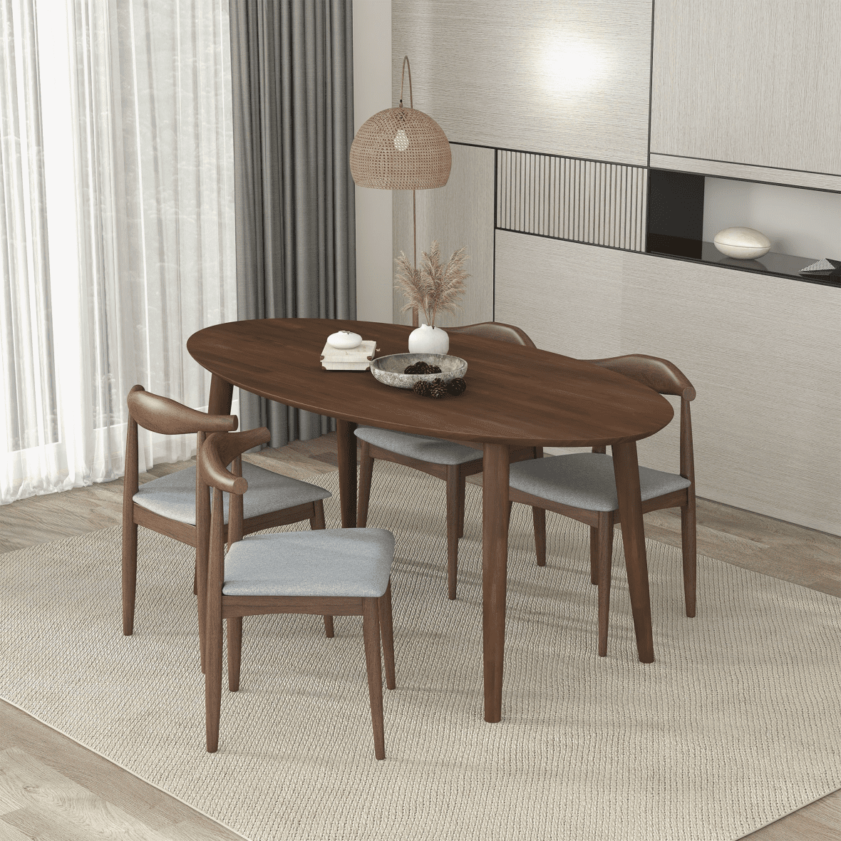 Miekor Furniture Ada Mid Century Modern Style Solid Wood Walnut Oval ...