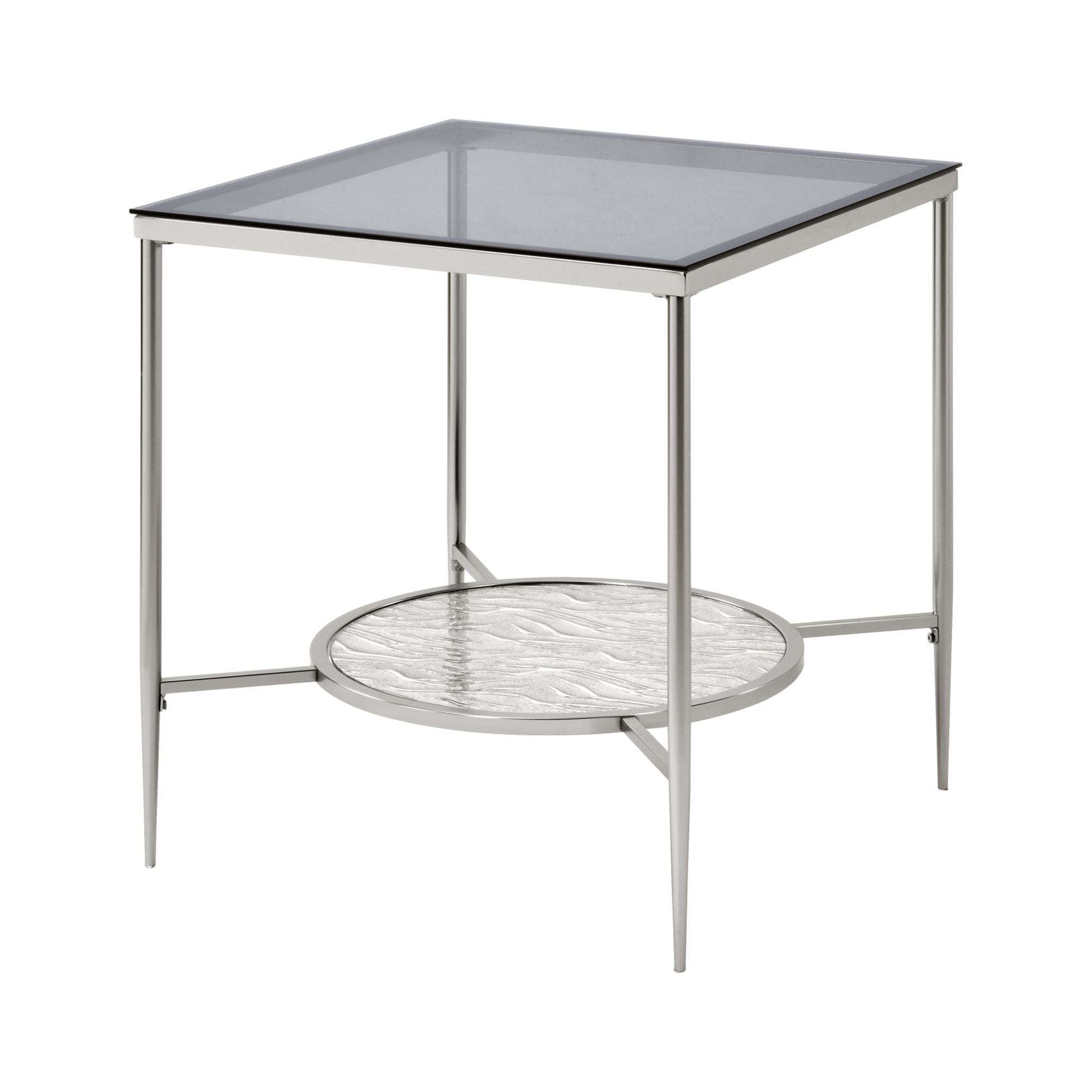 24" Chrome and Clear Glass Round End Table with Shelf