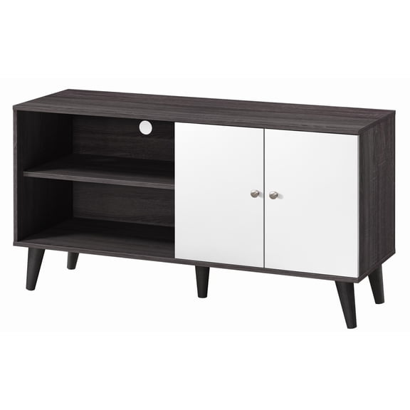 Miekor Furniture Amidon TV Stand for TVs up to 47.3", with 2 Storage Shelves& 1 Cabinet, Modern Entertainment Centre for TV in Living Room in Dark Gray & White 05203
