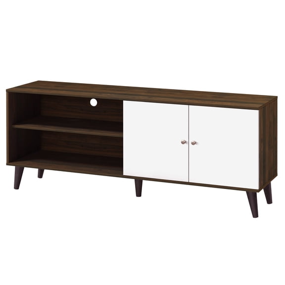 Miekor Furniture Amidon TV Stand for TVs up to 63", with 2 Storage Shelves& 1 Cabinet, Modern Entertainment Centre for TV in Living Room in Walnut &White 32001