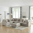 thumbnail image 1 of Miekor Furniture Amira 131.5" Beige Fabric Reversible Modular Sectional Sofa with USB Console and Ottoman W5U615, 1 of 6