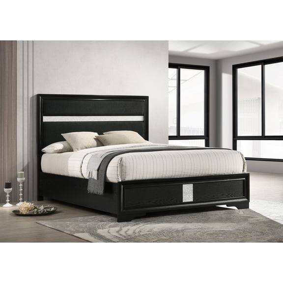 Miekor Furniture Annie Black 54-inch Upholstered Queen Panel Bed No.5968