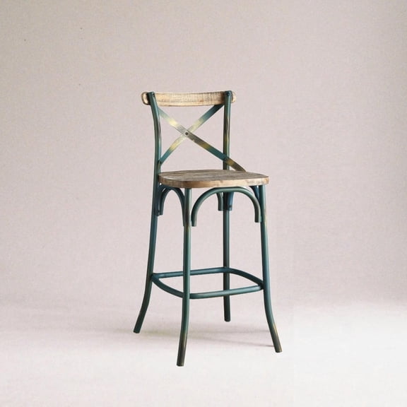Miekor Furniture Antique Turquoise Finish Metal Frame Vintage Style Bar Chair 1pc Wooden Seat Dining Furniture No2231