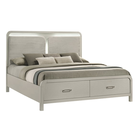 Miekor Furniture Aria Contemporary Queen Bed Modern Storage Bed with Ball Bearing Glide Drawers in Beige No4568