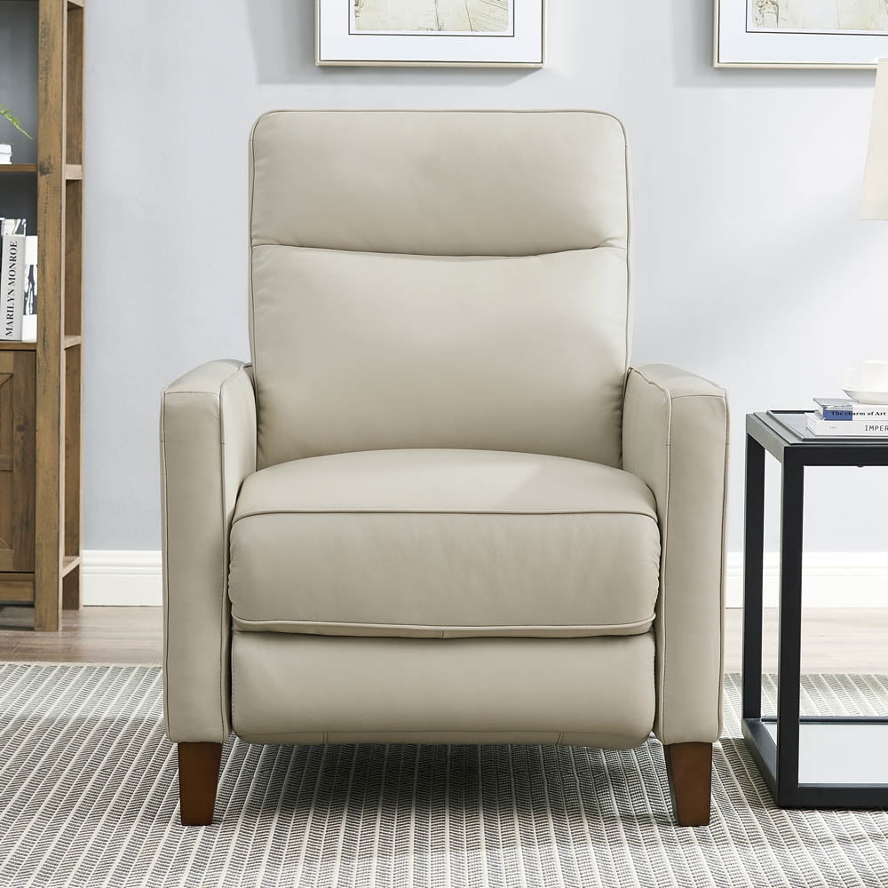 Vanilla White Leather Zero Gravity Recliner with Wood Frame