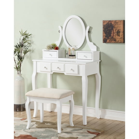 Miekor Furniture Ashley Wood Make-Up Vanity Table and Stool Set, White B5A7922