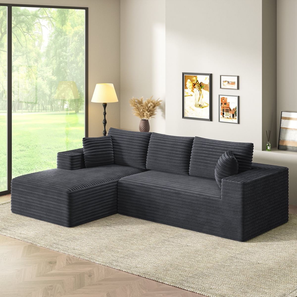 Miekor Furniture Aurora Luxe Velvet 3-Seater Black Sofa Sectional Space ...