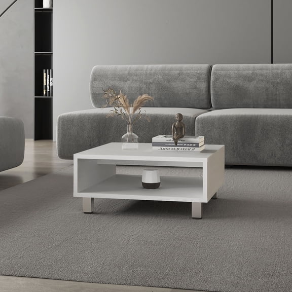 Miekor Furniture Avondale Coffee Table in Melamine with Open Storage, white 82318