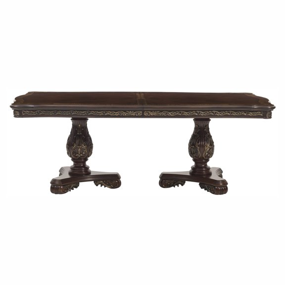 Miekor Furniture Beautiful Traditional Design 1pc Rectangular Dining Table with 2x Extension Leaf Cherry Finish with Gold Tipping 55226