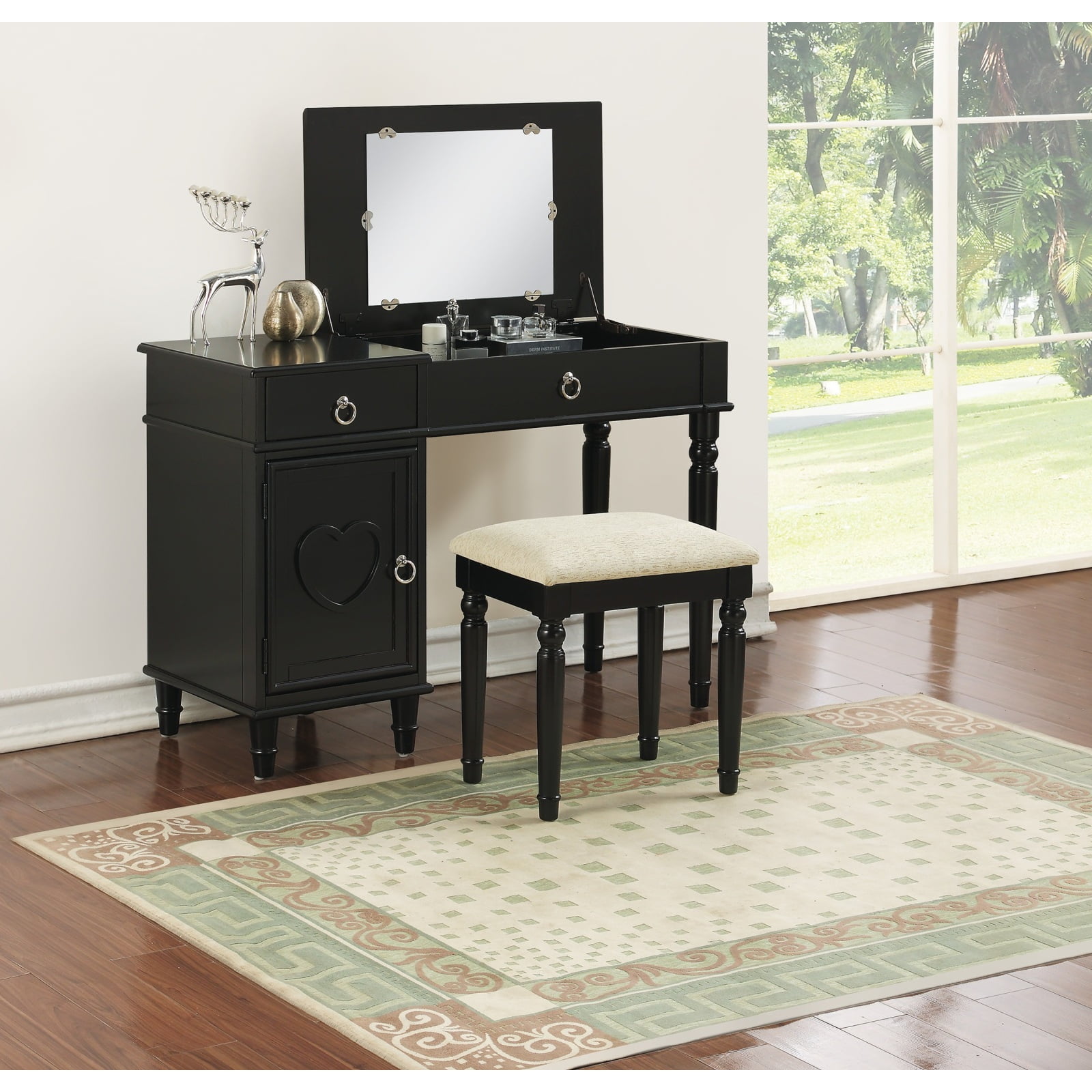 Miekor Furniture Bedroom Vanity Set w Stool Open Up Mirror Storage ...