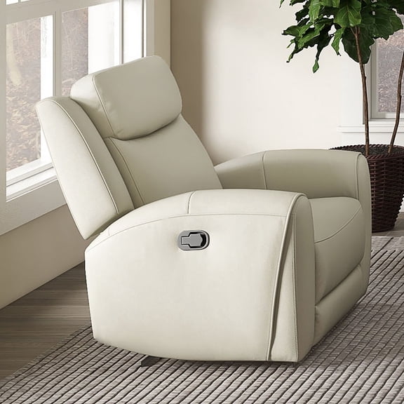 Miekor Furniture Beige Finish Transitional Style Manual Recliner High Density Foam Contour Arms Wide Seat Primary Living Room No.1654