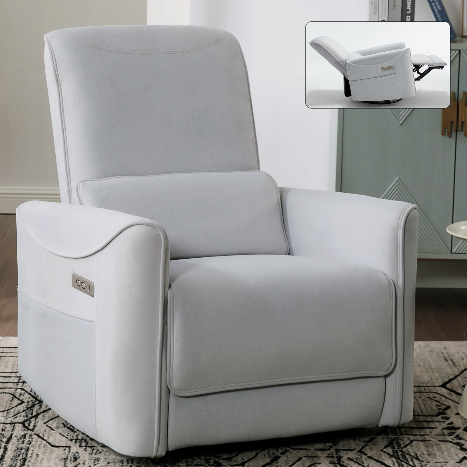 Miekor Furniture Beige Swivel And Rocker Power Recliner Chair, Heavy ...
