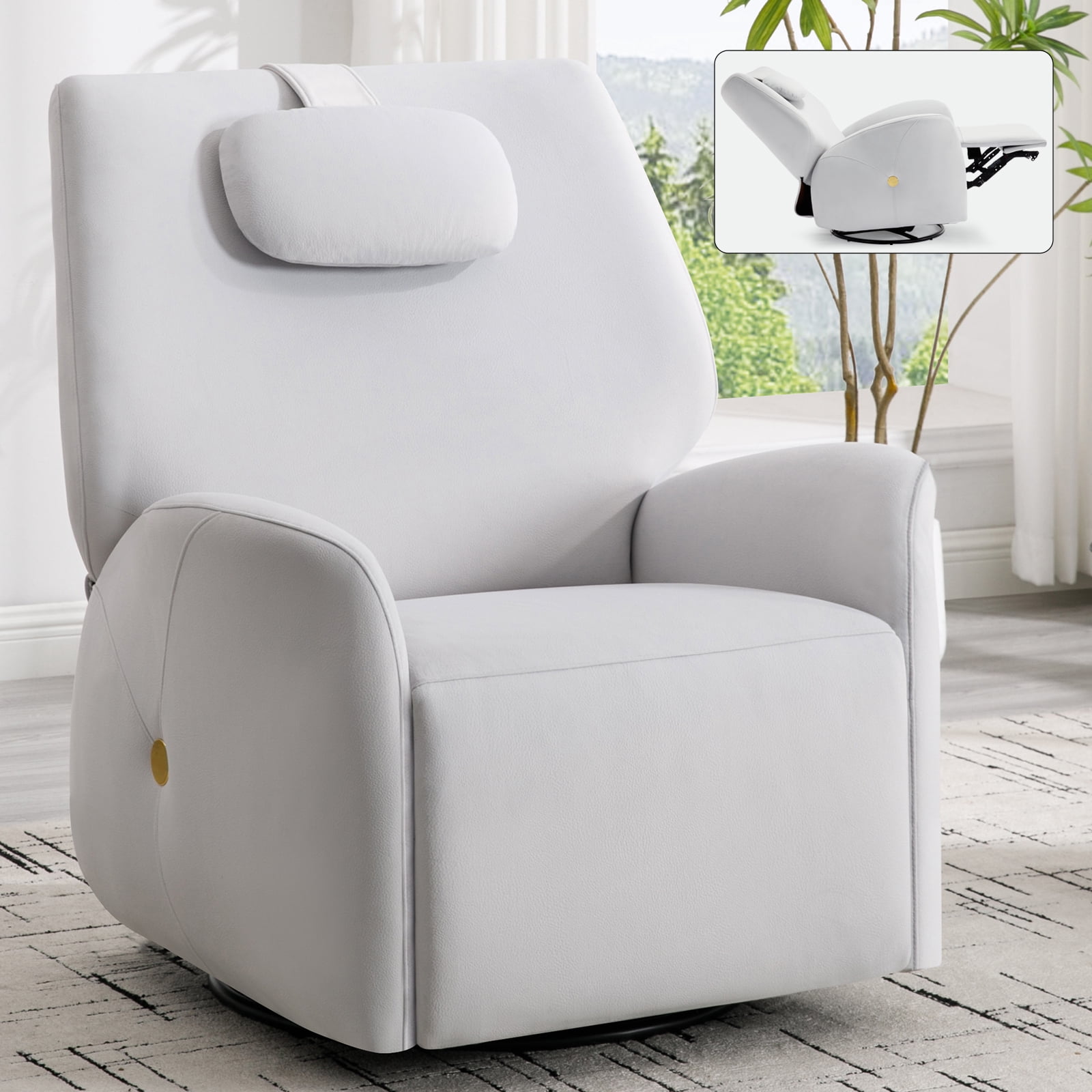 Miekor Furniture Beige Swivel And Rocker Power Recliner Chair With ...