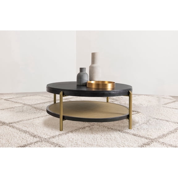 Miekor Furniture Benson Black Round Coffee Table with Storage Shelf No.1959