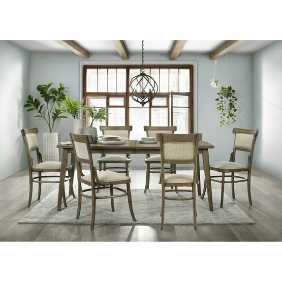 Miekor Furniture Bistro Vintage Walnut 7 Piece 72" Dining Table Set with Off White Fabric Dining Chairs W5U684