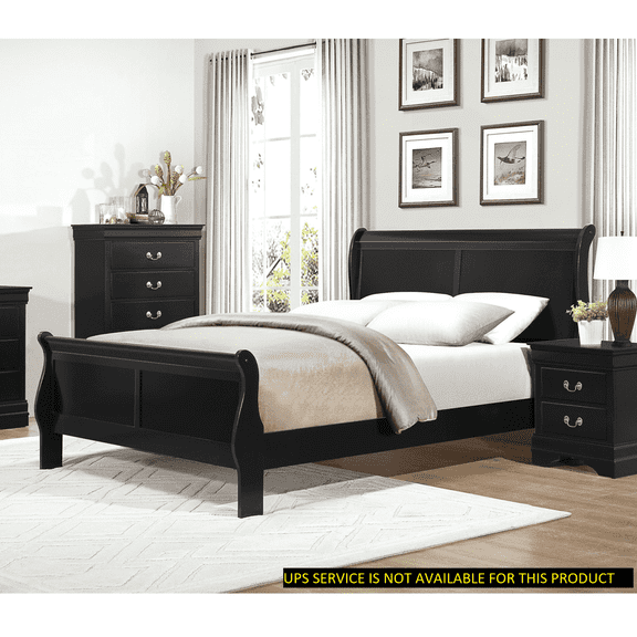 Miekor Furniture Black Finish Louis Philippe Style Queen Size Sleigh Bed Traditional Design Furniture W5U160
